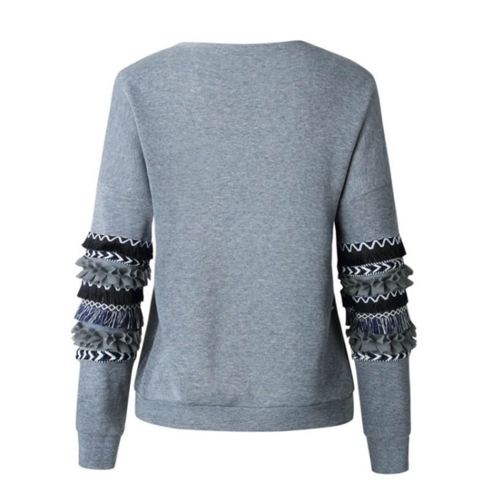 🌹2 Left 🌹Fringe Trim Patchwork Sweatshirt🌹 - Picture 3 of 4